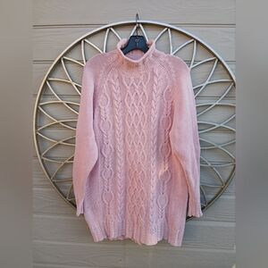 Pink Cable Knit Mock Turtleneck Sweater